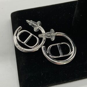 Silver Hoop Earrings with Logo Design